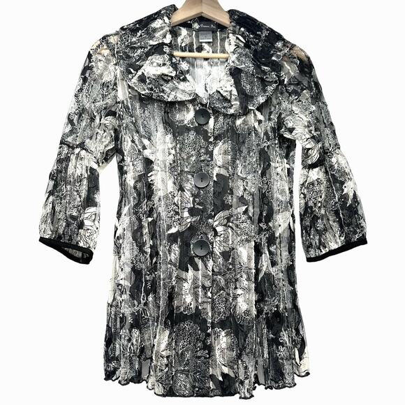 Damee, Inc Blouse Size Small Black and White Semi Sheer Button Up Avangard Top - Picture 1 of 13
